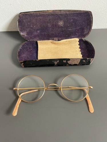 Antike runde brille mit etui - antike,
